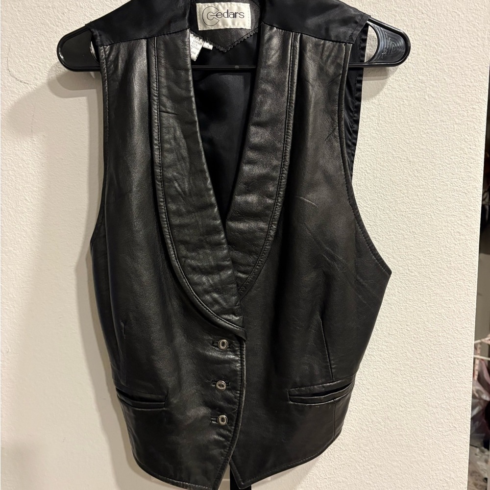 Vintage CEDARS Genuine Leather Vest - Black - Size L - 90s Y2K Style